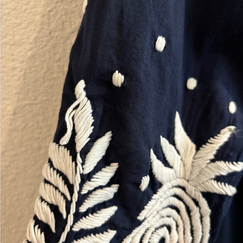 Navy Embroidered V-Neck Women’s Swim Coverup - Picture 3 of 7